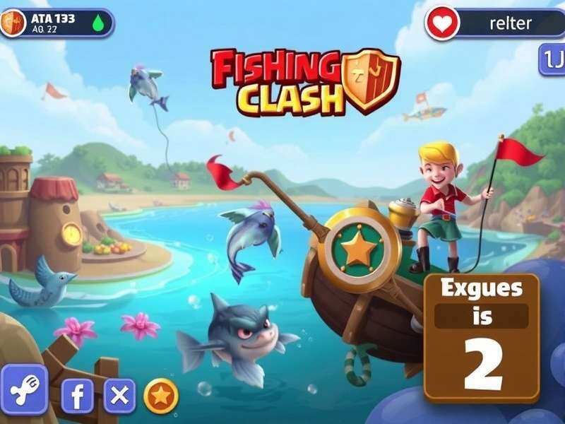 A person playing Fishing Clash on a mobile phone with a serene lake background