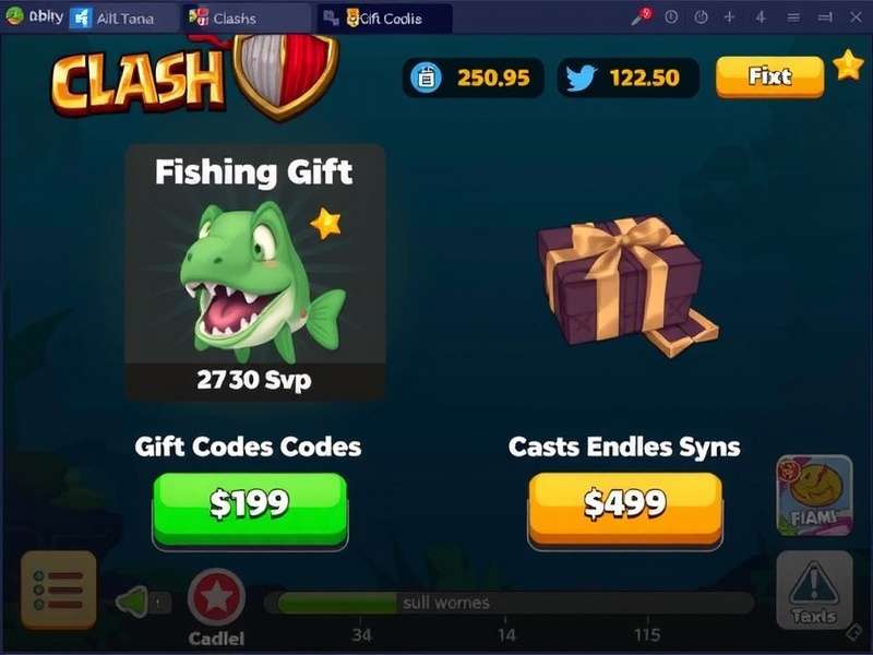 Fishing Clash gameplay with gift code redemption screen showing rewards and Indian flag watermark
