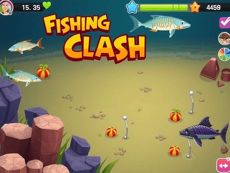 Indian angler fishing at golden hour with Fishing Clash mobile interface overlay