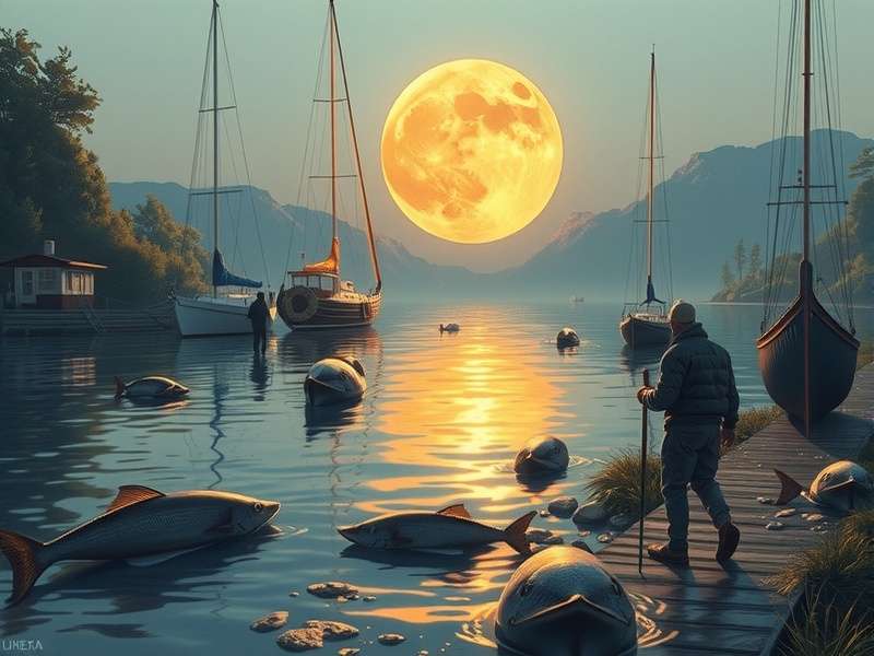 Indian angler playing Fishing Clash on mobile near a river at sunset, with traditional fishing boats in background