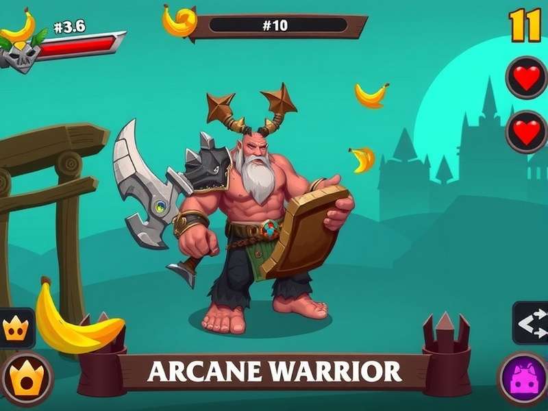Banana Arcane Warrior – Mystical brawler character art from Fishing Clash with golden banana motifs and arcane sigils